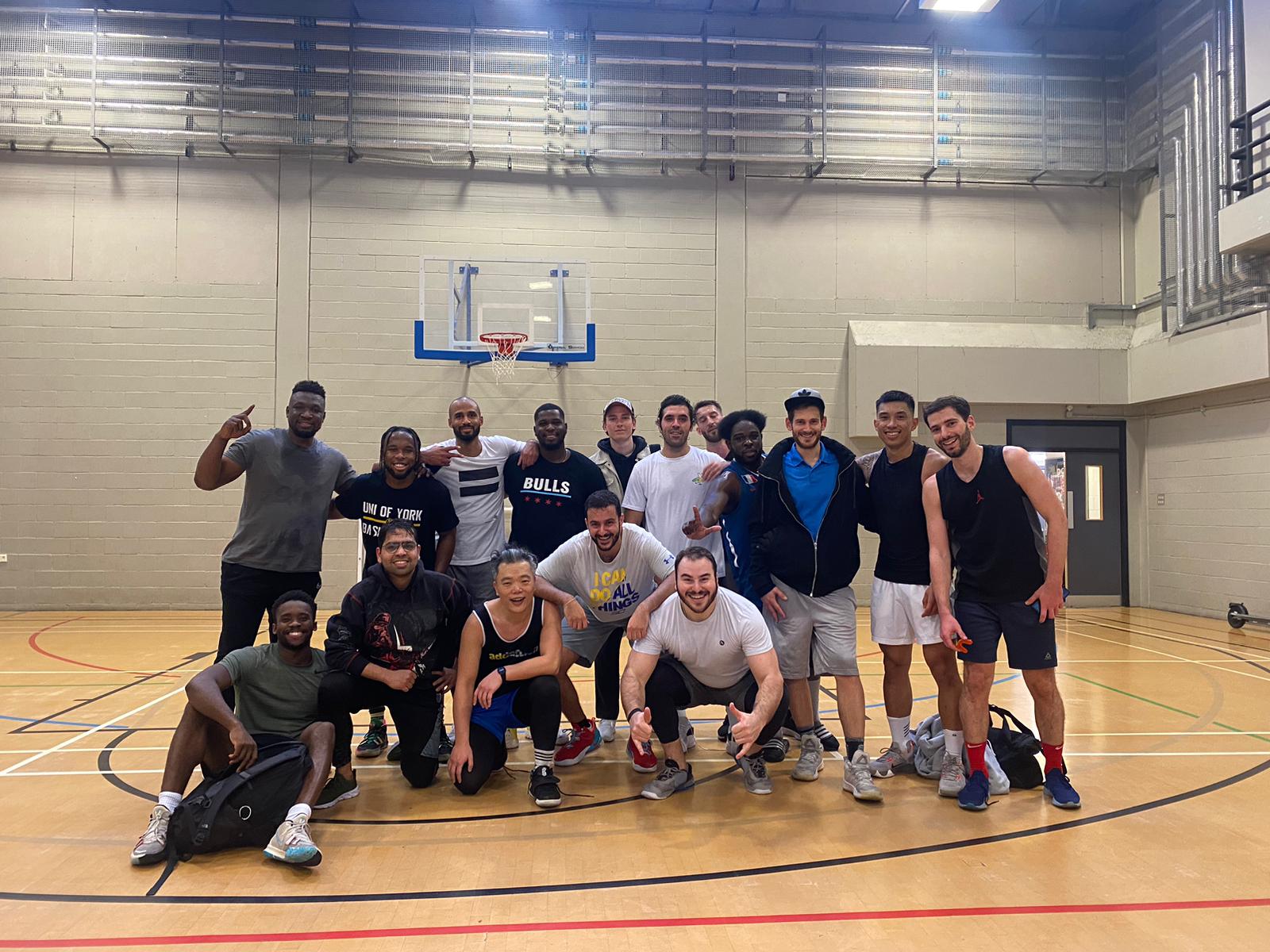 Pickup basketball game in action